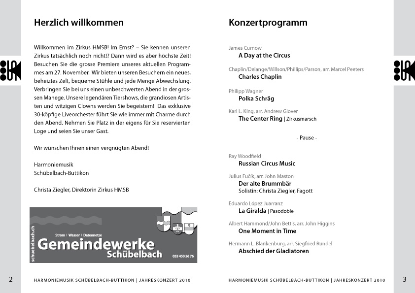 Programm Jahreskonzert 2010 Innenseite